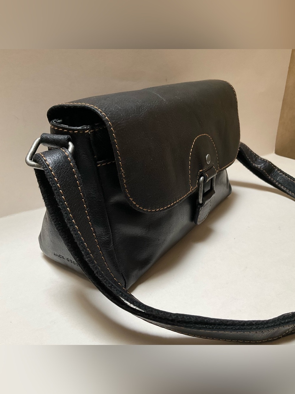 Jack Georges Voyager Emma Petite Black Leather Crossbody Shoulder Bag Adjustable